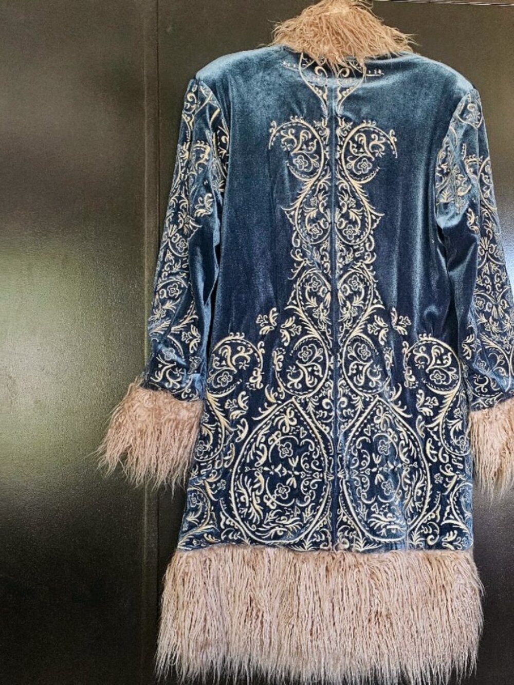 Free People Moon Glow Coat Sapphire Blue Velvet Faux Fur - L - Picture 6 of 7